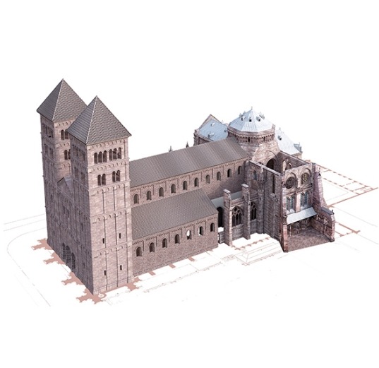 Hypothèse de restitution des étapes de construction de la cathédrale de Strasbourg, vers 1235 © Fondation de l'Œuvre Notre-Dame/ Stéphane Potier - Inventive studio
