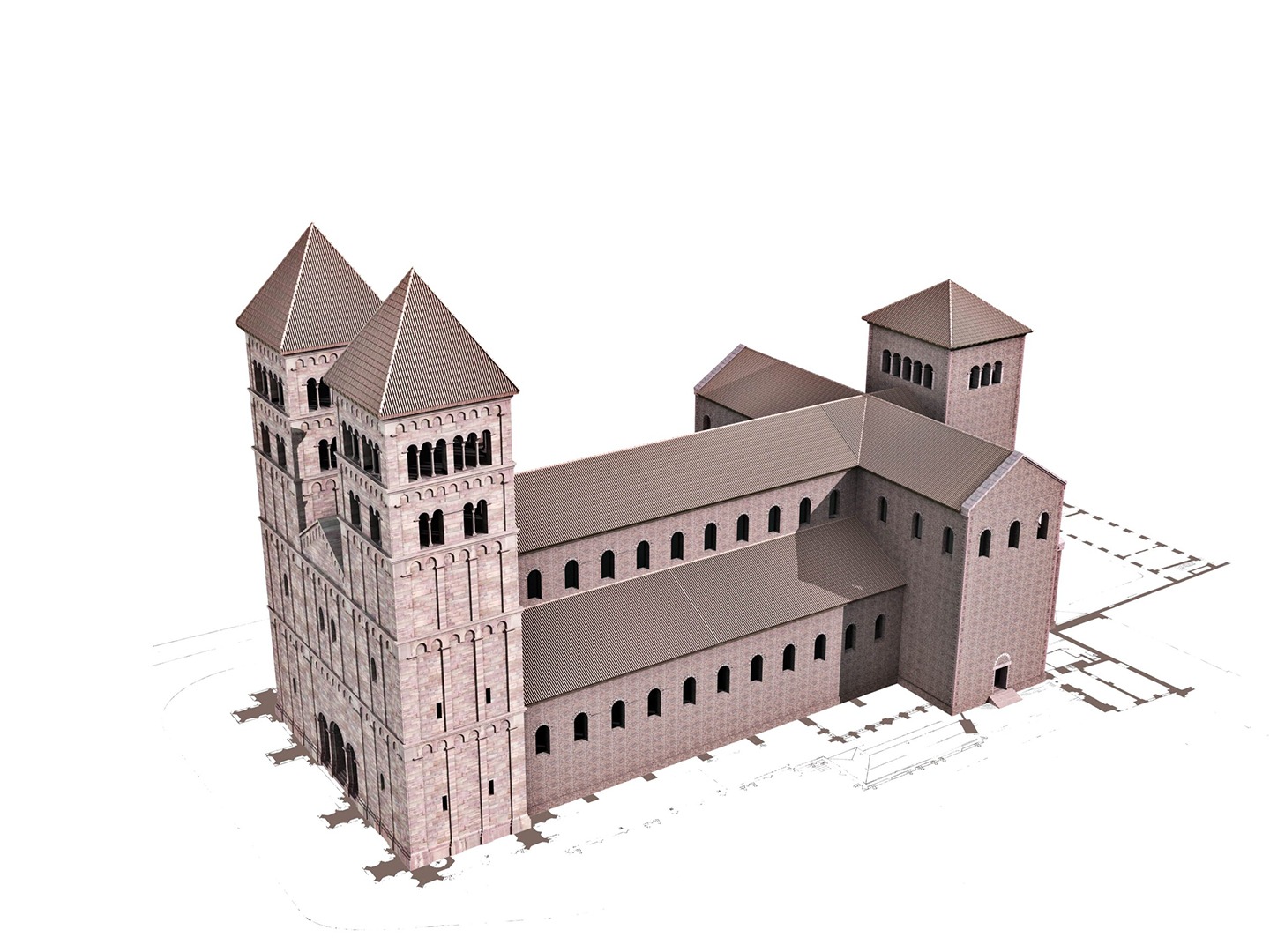 Hypothèse de restitution des étapes de construction de la cathédrale de Strasbourg, vers 1130