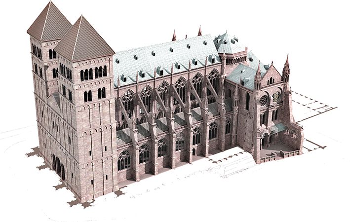Hypothèse de restitution des étapes de construction de la cathédrale de Strasbourg, vers 1275, crédit : F.OND, 3D : Inventive Studio - Stéphane Potier