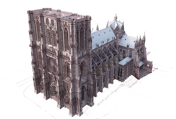 Hypothèse de restitution des étapes de construction de la cathédrale de Strasbourg, vers 1399