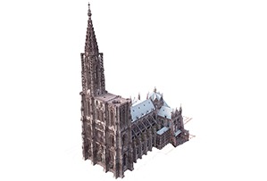 Hypothèse de restitution des étapes de construction de la cathédrale de Strasbourg, vers 1439 © Fondation de l'Œuvre Notre-Dame/ Stéphane Potier - Inventive studio