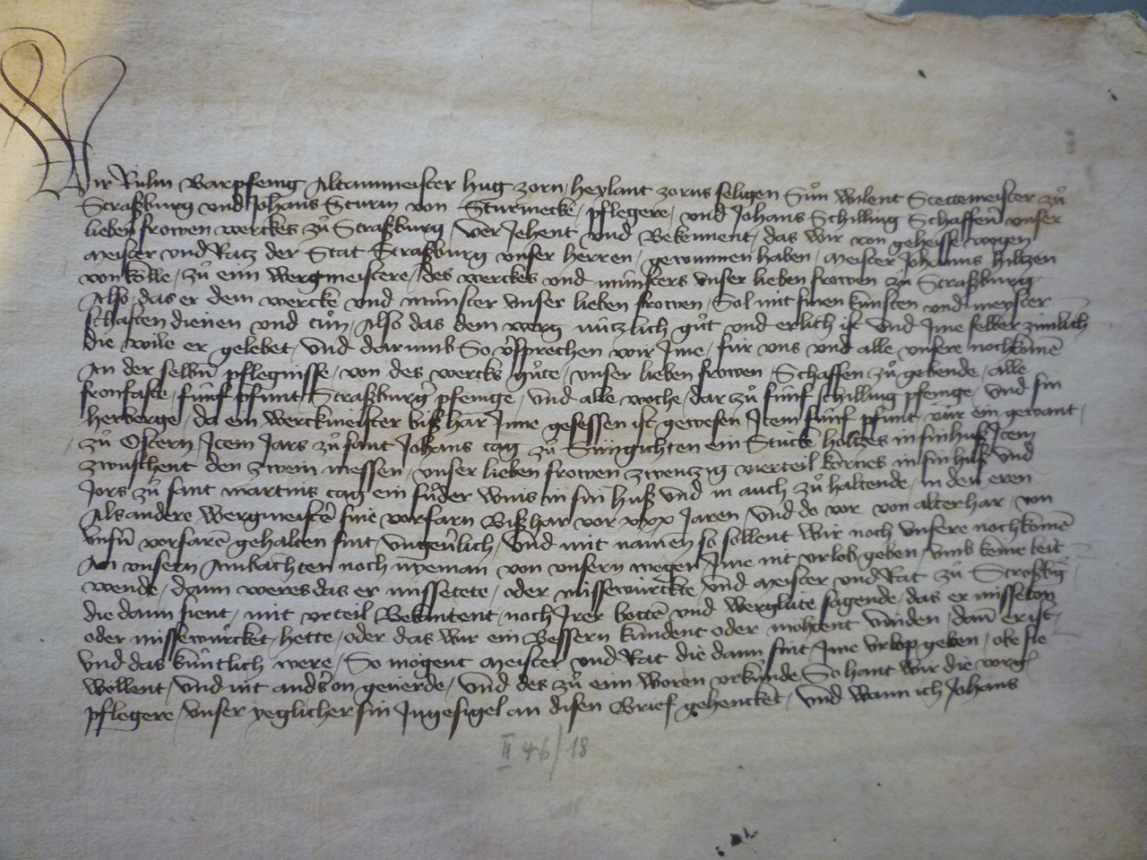 Contrat d’embauche de Jean Hültz de Cologne (1419), crédit : Archives de la Ville et de l’Eurométropole de Strasbourg