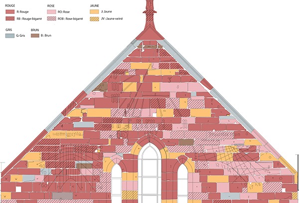 Cartographie de la polychromie des grès, extrait, crédit : F.OND, 2013